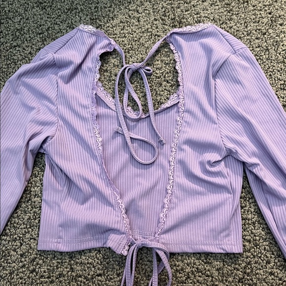 Romwe purple open back long sleeve shirt - Picture 5 of 5